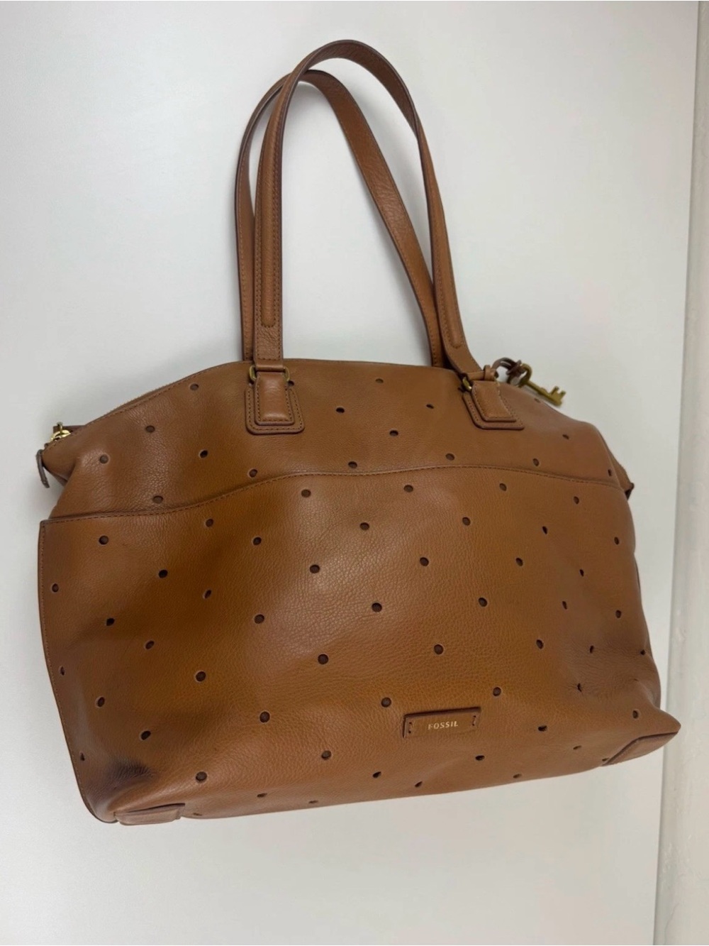 Fossil Julia Hobo Perforated Leather Tote Bag in Brown